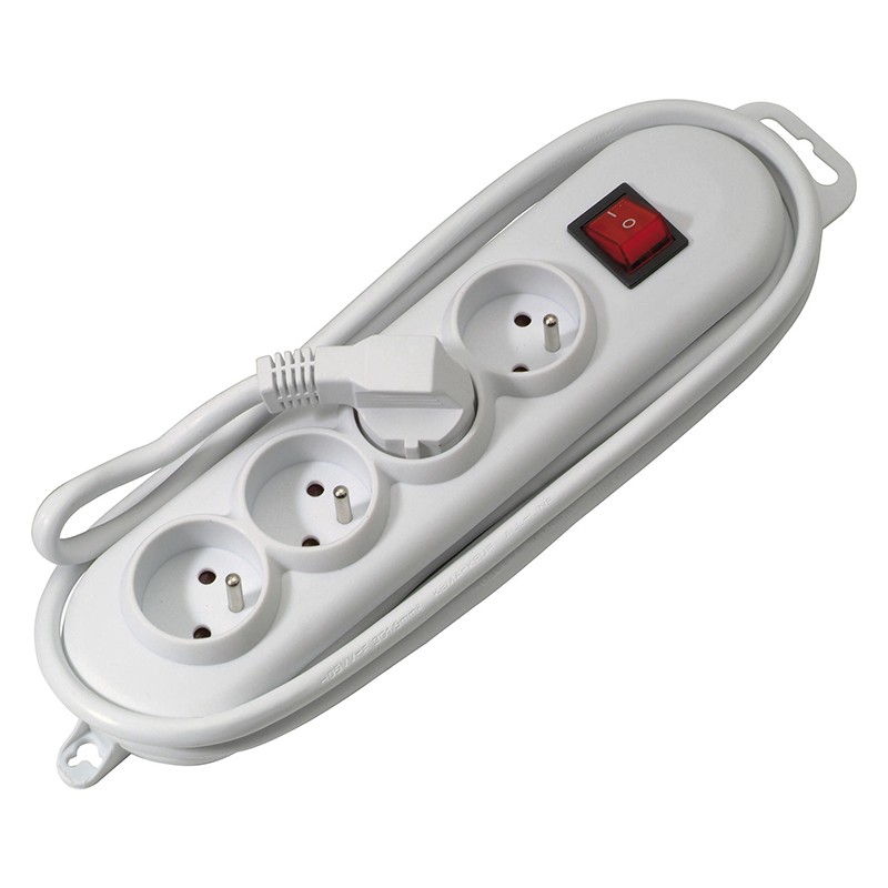 Multiprise 3 prises 2 USB avec interrupteur blanc 1,5 m PROFILE