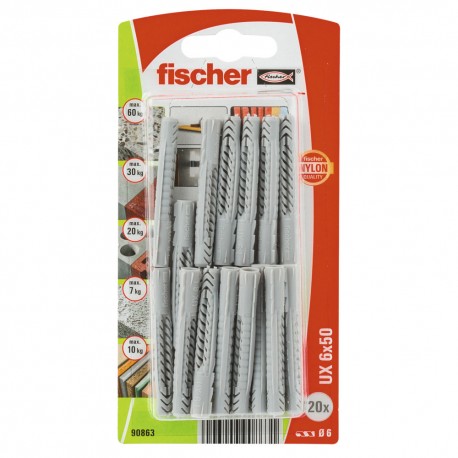 Chevilles FISCHER UX 6x50 et vis 20 pcs