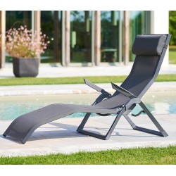 Chaise longue alu MARBELLA toile grise