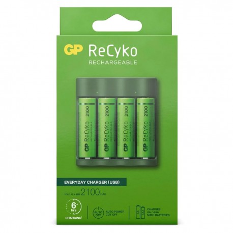 GP ReCycKo chargeur 4 piles + 4 piles rechargeables AA 2100mAh