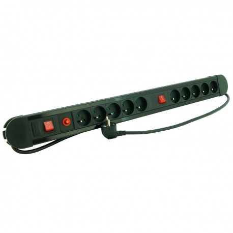 Bloc multiprises 10P 1,5m noir/gris+2 interrupteurs PROFILE