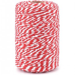 Ficelle coton bicolore rouge/blanc 100gr 100 mètres