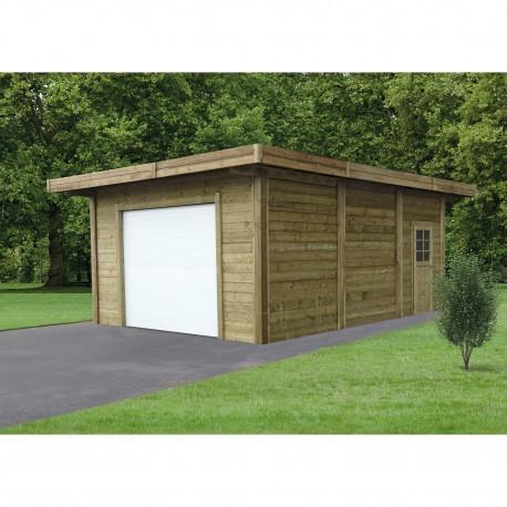 Garage en bois LINEO avec porte sectionnelle