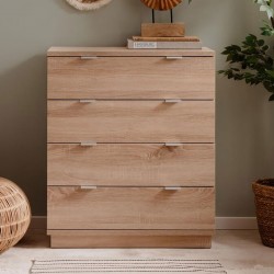 Commode 4 tiroirs effet chêne sonoma