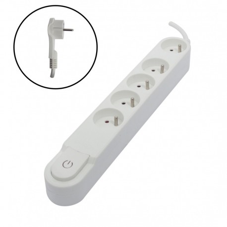 Bloc multiprises fiche coudée CHACON 5 prises blanc avec interrupteur 1,5 m