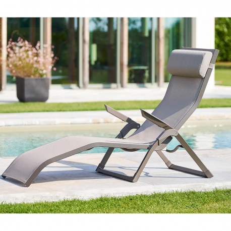 Chaise longue alu MARBELLA toile noisette