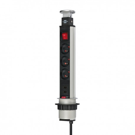 Bloc multiprises escamotable et encastrable de 3 prises et 2 USB