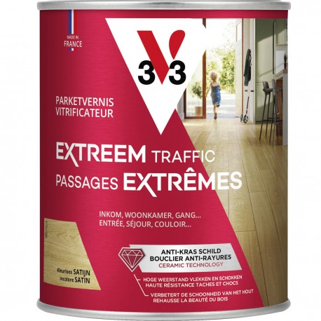 V33 vitrificateur parquet passages extrêmes incolore satin 0,75 L